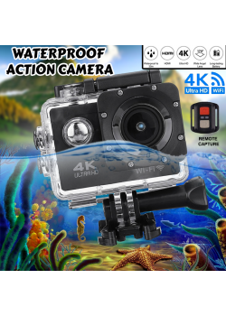 Sport Video Camera 4K WiFi Action Camera Waterproof Camera -HD 1080p, Bike Camera Underwater Camera 4K with Multi Accessories for Snorkeling